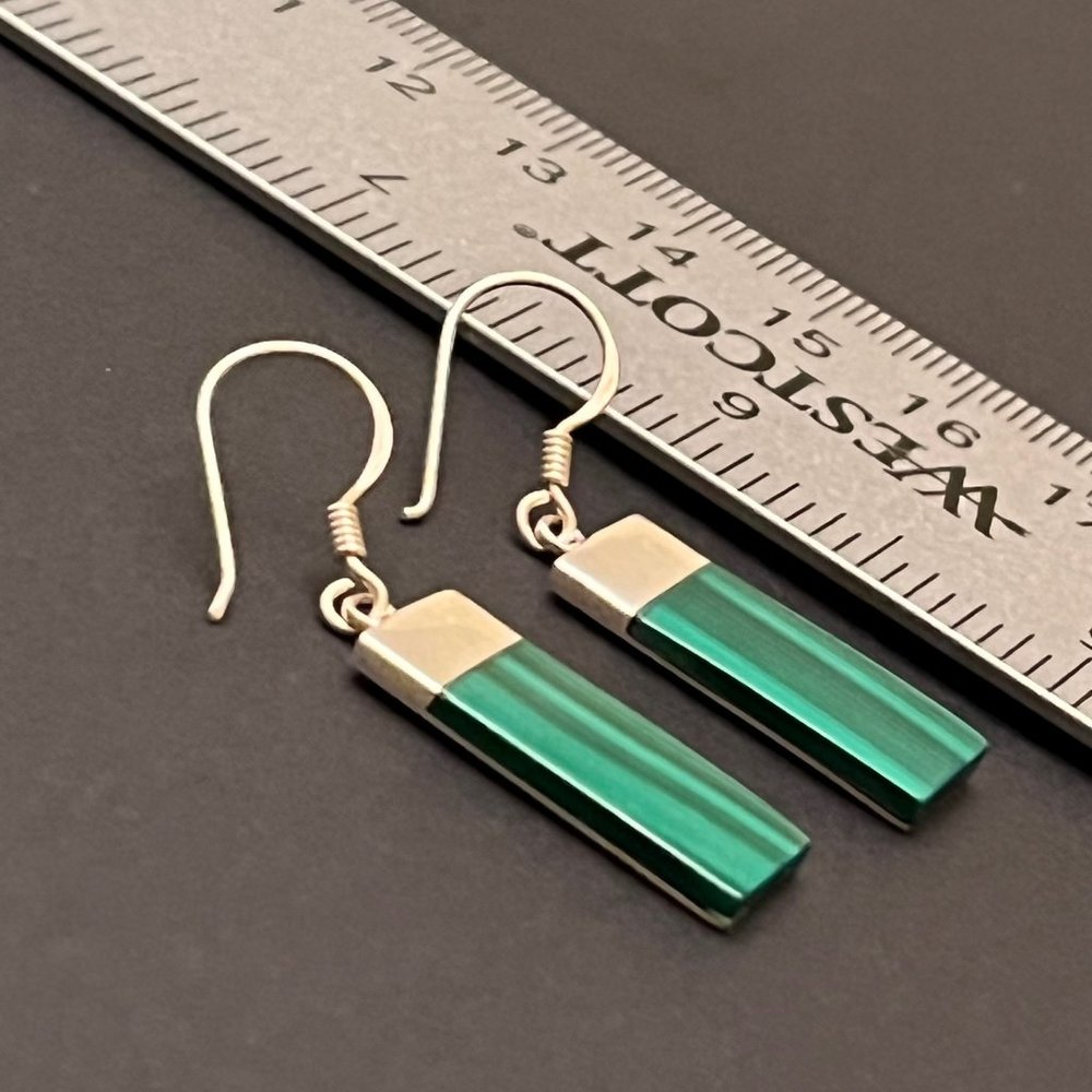 Rectangular Malachite And Sterling Silver Drop Ea… - image 8